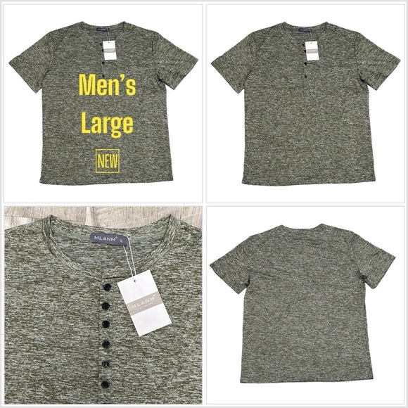 Men’s MYANM Vogue Brand Large Henley Short Sleeve T-Shirt Top Tee Green Stretch - Picture 1 of 7
